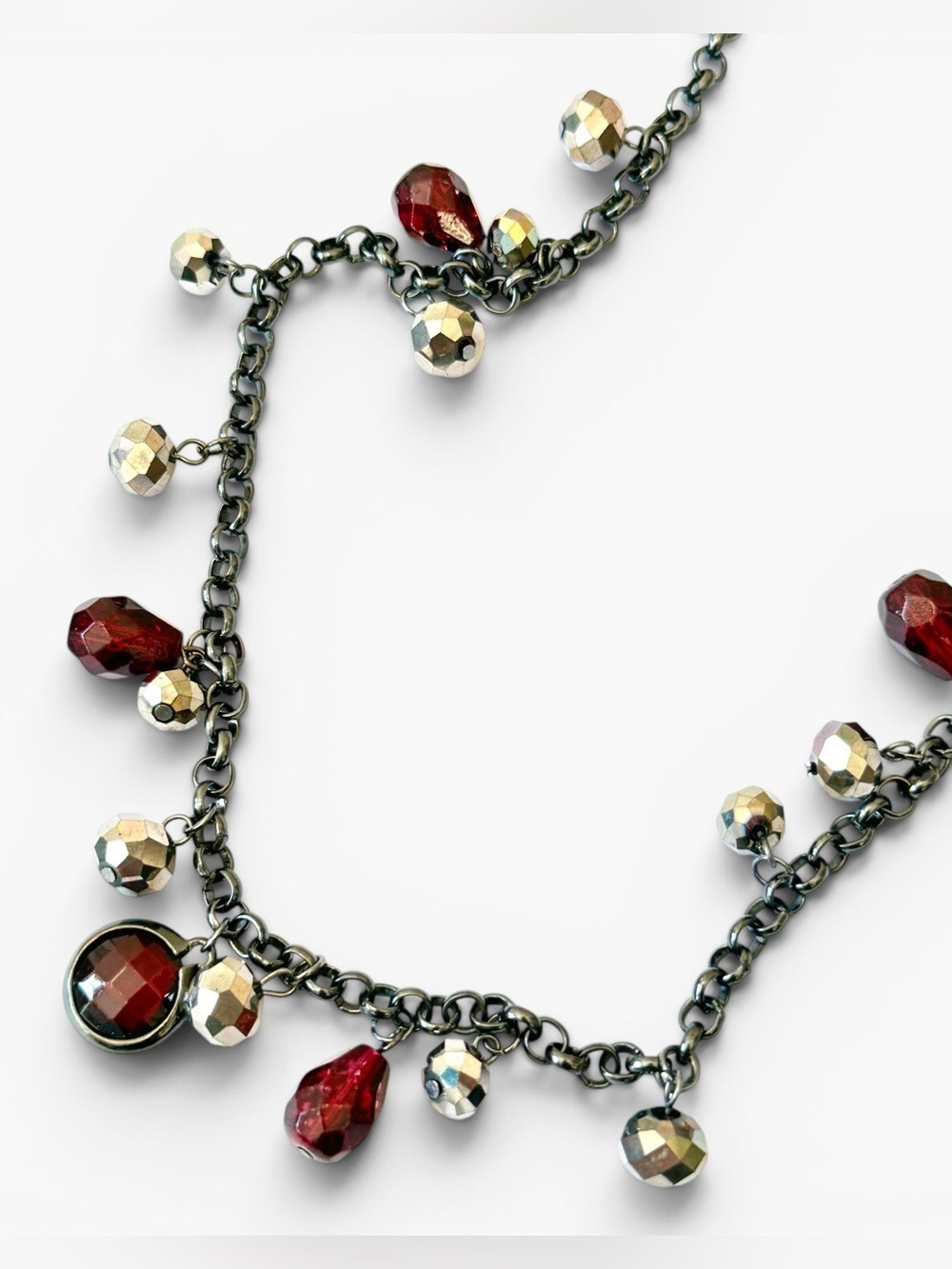 WHITE HOUSE BLACK MARKET NWT Long Iridescent Silver & Red Crystal Charm Necklace - Picture 4 of 9